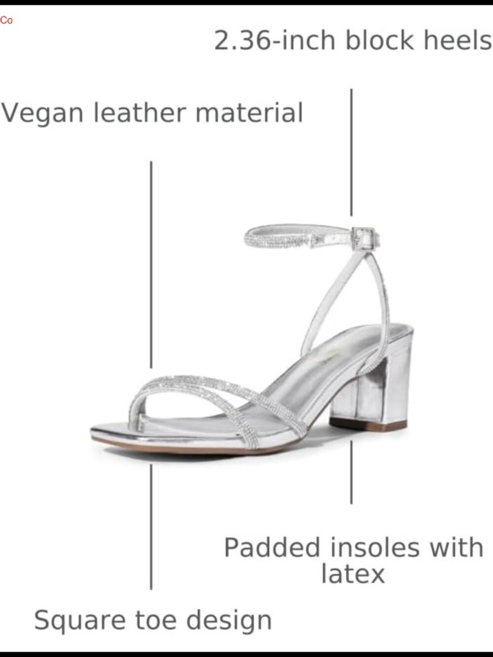 Women's Chunky Block Heel Sandals with Rhinestone Ankle Strap - Picture 2 of 6
